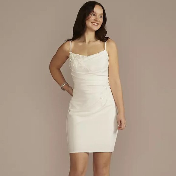 DB Studio 3D Floral Lace Applique Crepe Mini Dress - Picture 1 of 5